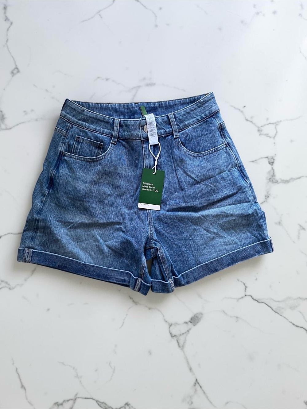 HALARA Blue High-Rise Cuffed Denim Shorts